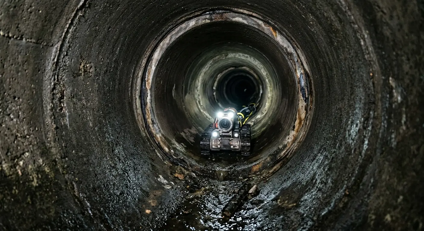 Robotic sewer camera inspecting pipe interior for Sewer Line Cleaning in Brownsville